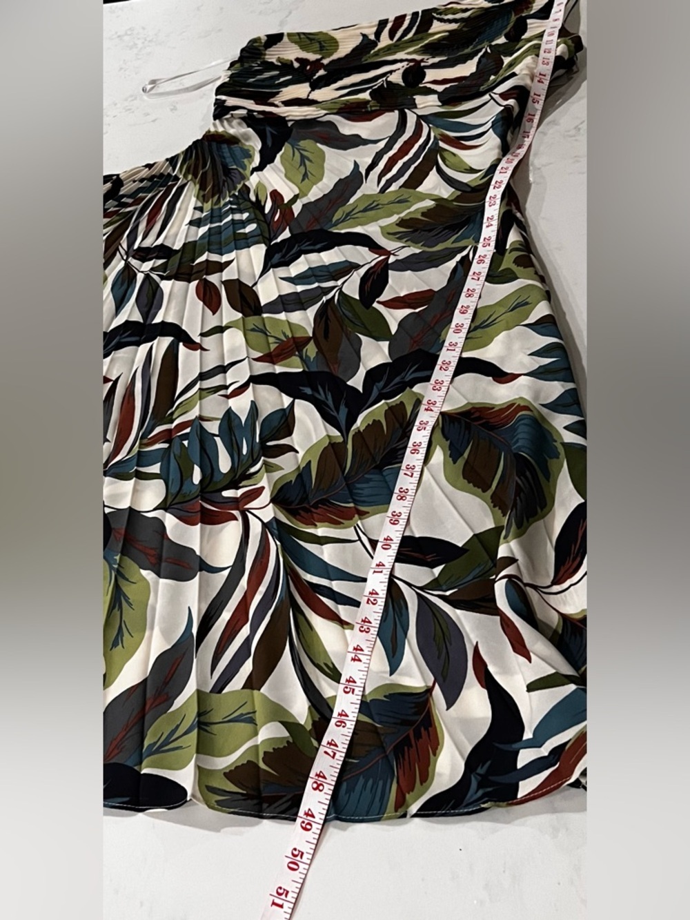 Nicole Miller One-Shoulder Leaf-Print Midi Dress in Green, Blue and Tan - Picture 13 of 16